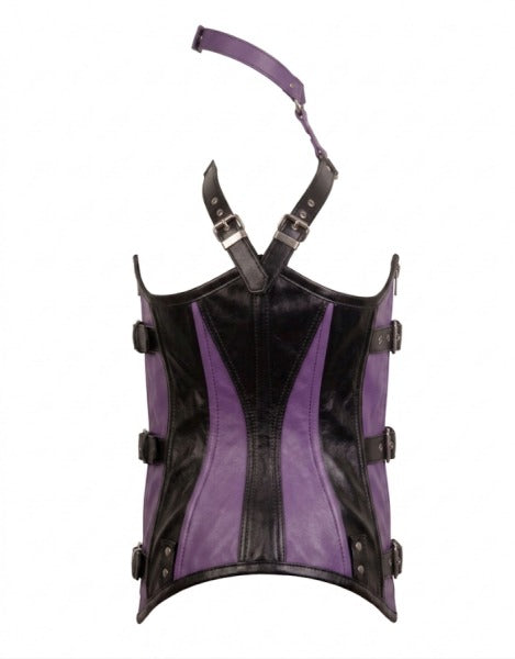 Black and Purple Faux Leather Overbust Corset