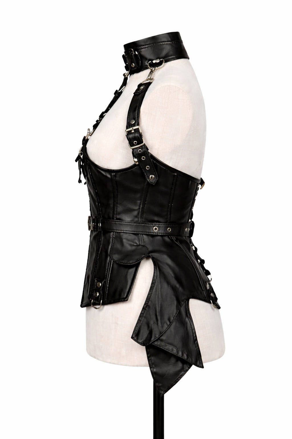 Black PVC Underbust Harness Corset Belt with Straps