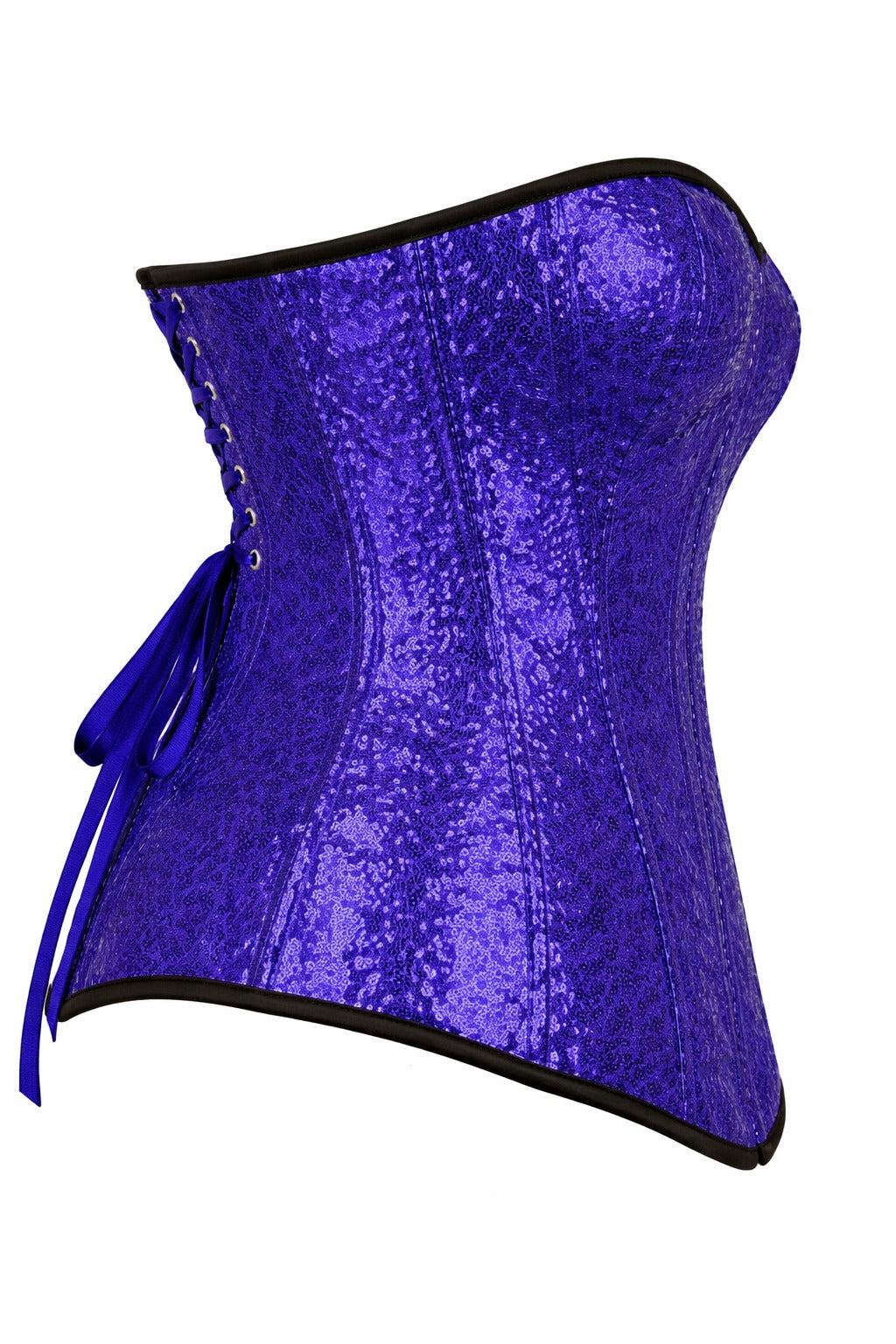 Royal Blue Sequin Overbust Corset with Front Zipper
