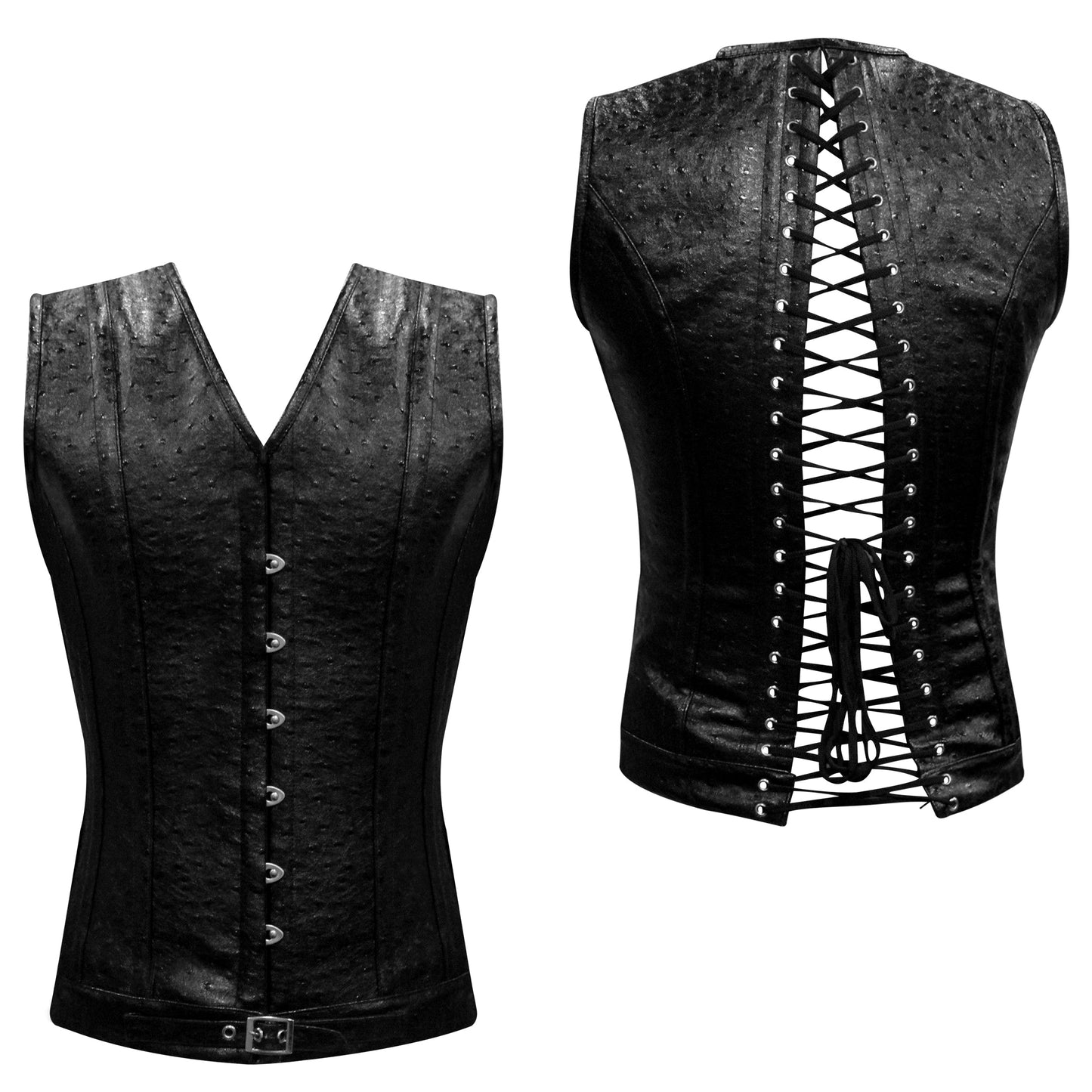 Handmade Black Ostrich PVC Men's Waist Training Corset Vest