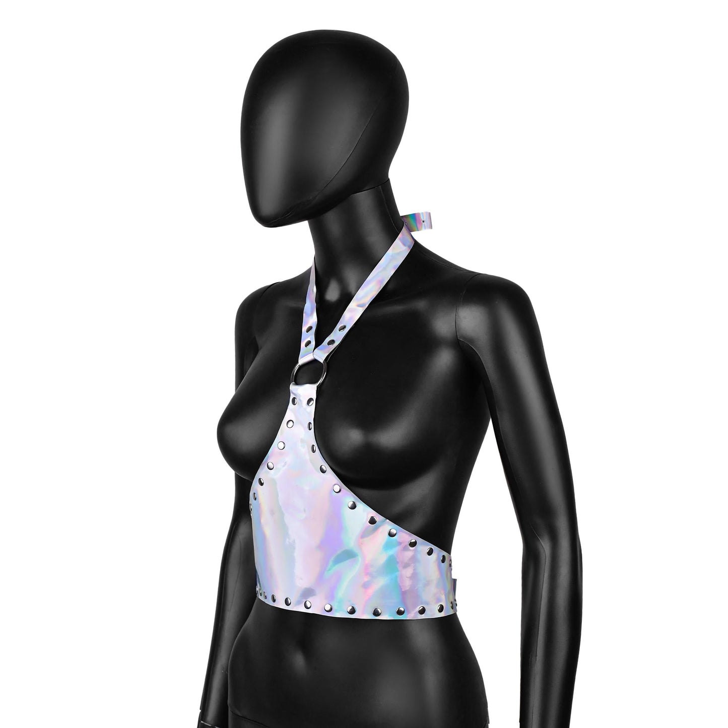 Holographic Leather Harness Crop Top