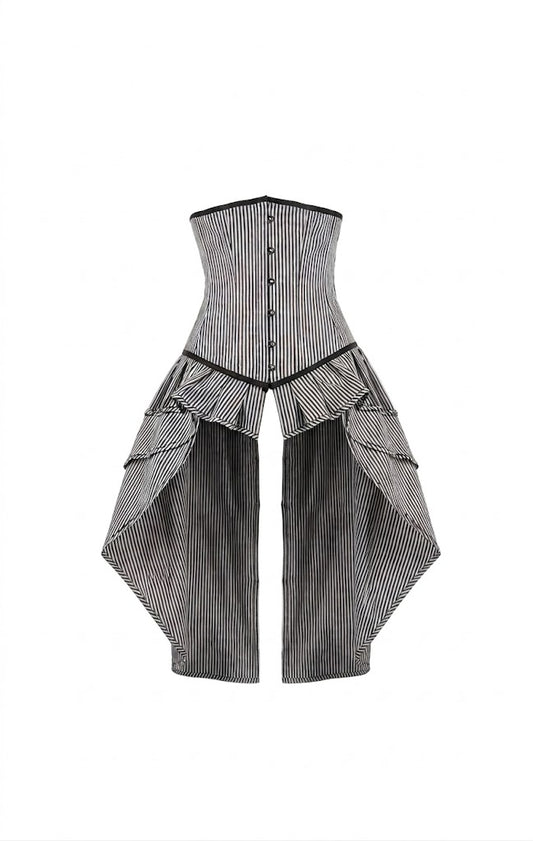 Victorian Steampunk Black & White Striped Tail Corset