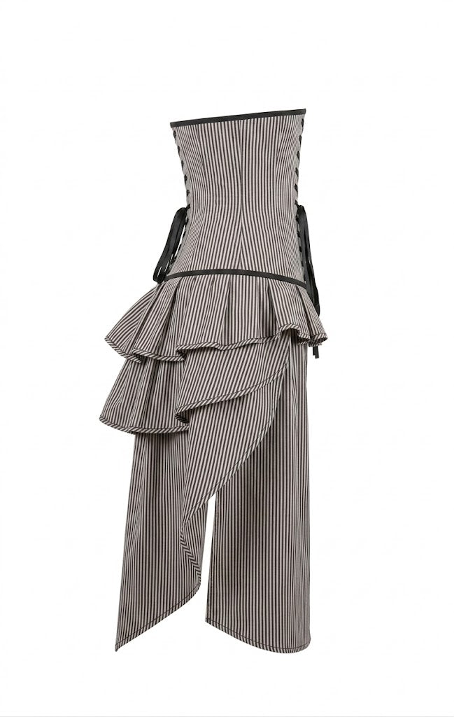 Victorian Steampunk Black & White Striped Tail Corset