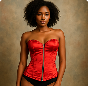Red Satin Overbust Corset with Steel Boning (Handmade)