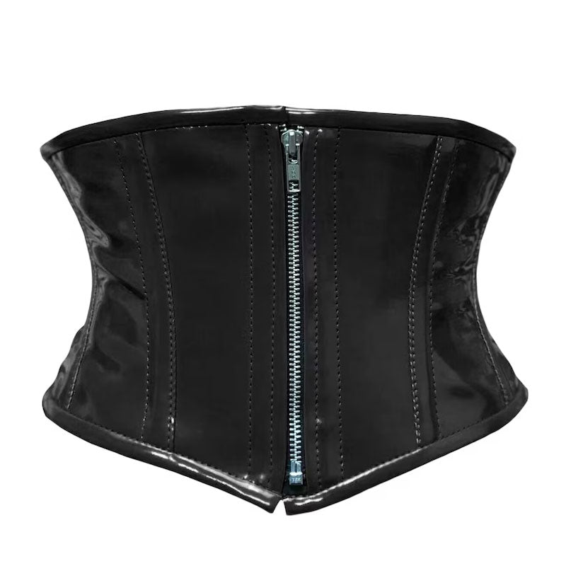 Handmade Black PVC Front Zipper Waist Training Mini Cincher Corset