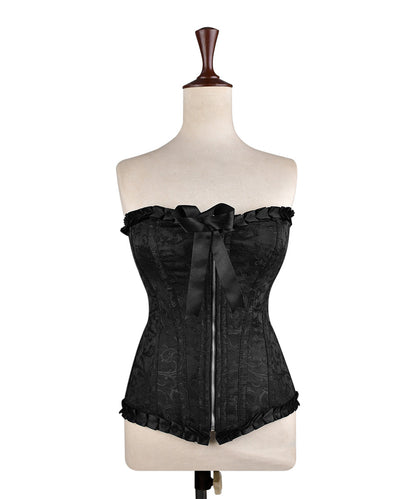 Plus Size Red Brocade Overbust Corset - Laced Corset