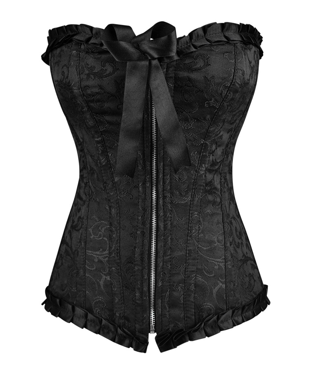 Plus Size Red Brocade Overbust Corset - Laced Corset