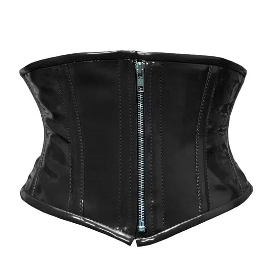 Handmade Black PVC Front Zipper Waist Training Mini Cincher Corset