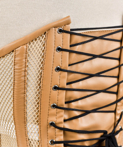 Beige Women Medieval Overbust Corset