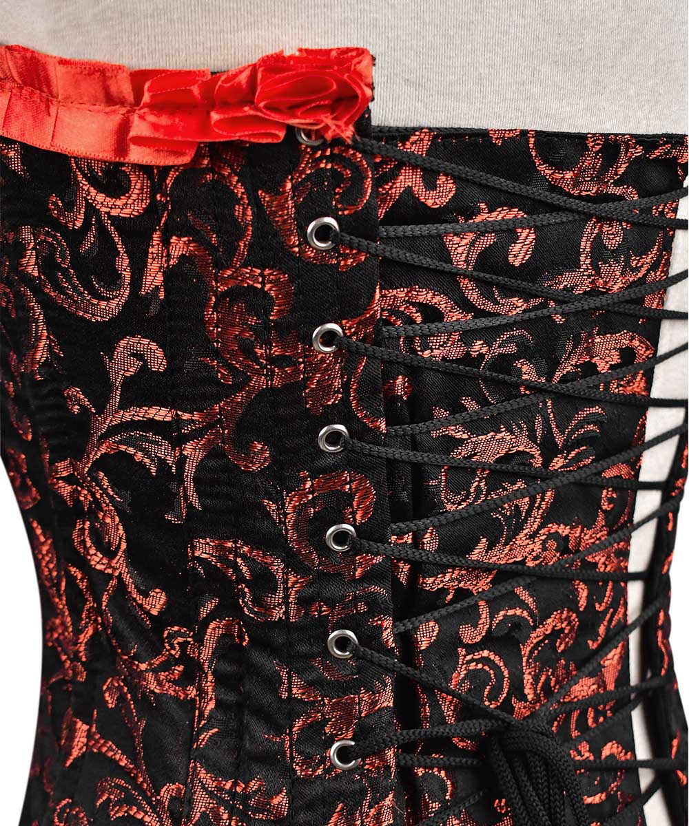 Plus Size Red Brocade Overbust Corset - Laced Corset