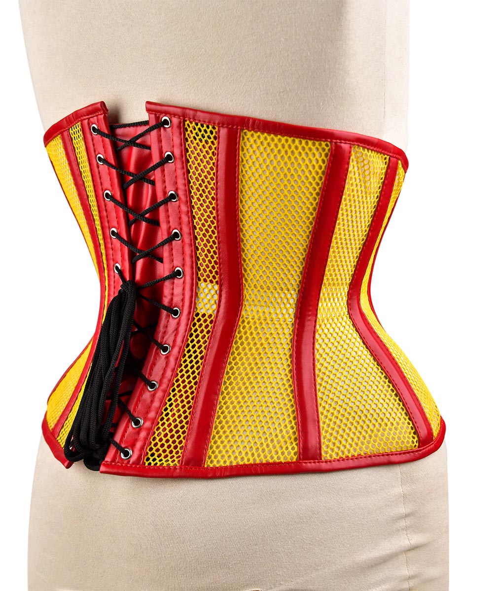Yellow Sheer Medieval Steel-Boned Lace-Up Underbust Corset