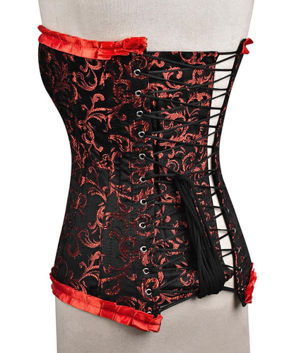 Plus Size Red Brocade Overbust Corset - Laced Corset