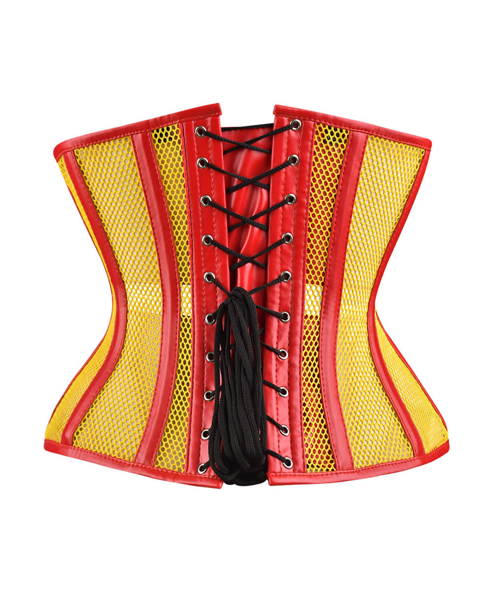 Yellow Sheer Medieval Steel-Boned Lace-Up Underbust Corset