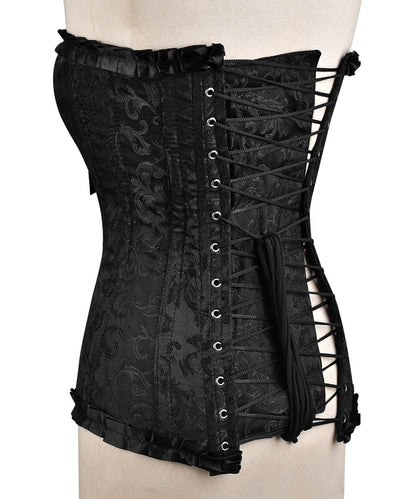 Plus Size Red Brocade Overbust Corset - Laced Corset