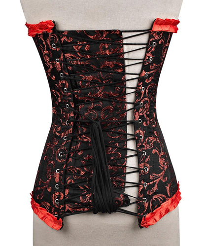 Plus Size Red Brocade Overbust Corset - Laced Corset