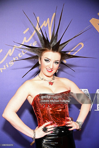 RED Metallic PVC Steel Boned Bustier Top corset w/ Spikes