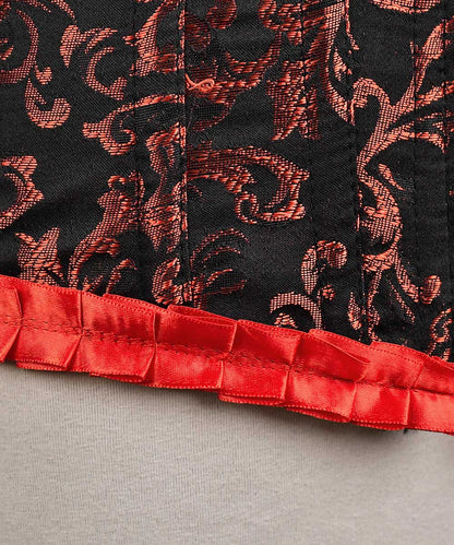 Plus Size Red Brocade Overbust Corset - Laced Corset
