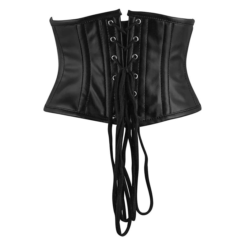 Handmade Black Faux Leather Steel Boned Front Zipper Mini Cincher Corset