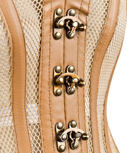 Beige Women Medieval Overbust Corset