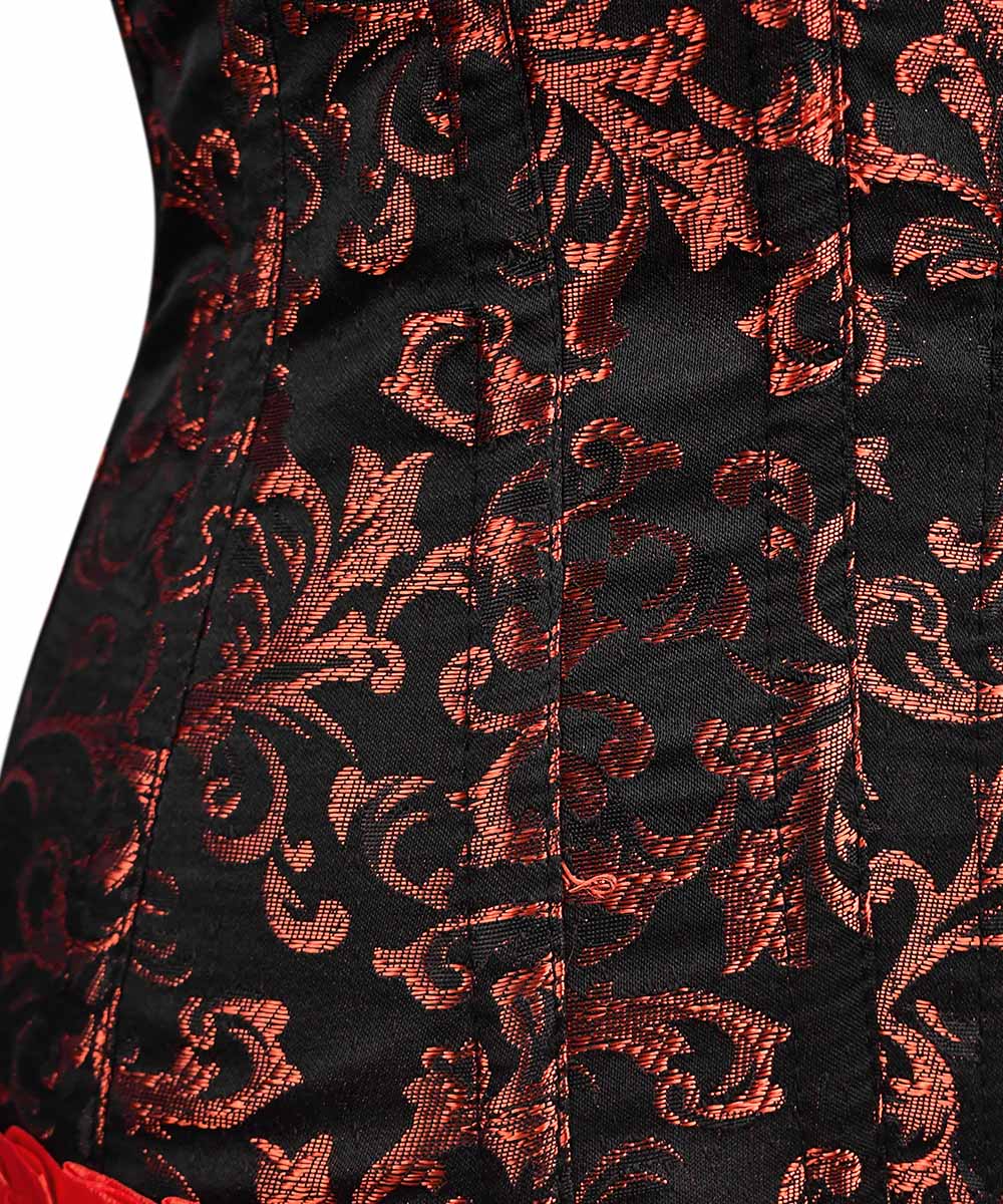 Plus Size Red Brocade Overbust Corset - Laced Corset