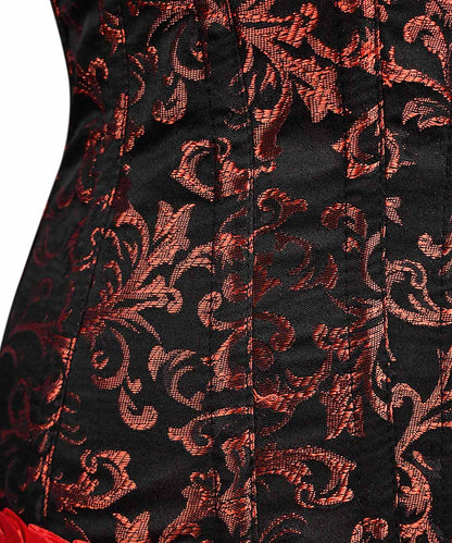 Plus Size Red Brocade Overbust Corset - Laced Corset