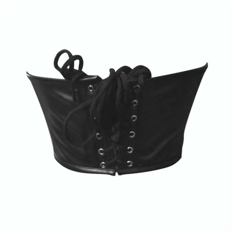 Handmade Black Faux Leather Zipper Bustier Top & Casual Skirt Outfit.