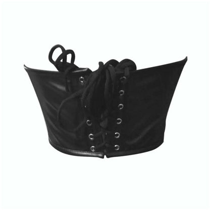 Handmade Black Faux Leather Zipper Bustier Top & Casual Skirt Outfit.