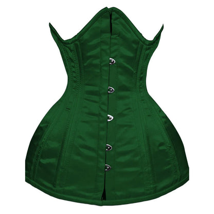 Green Satin Underbust Steel Boned Lace-up Corset - Size XS to 6XL