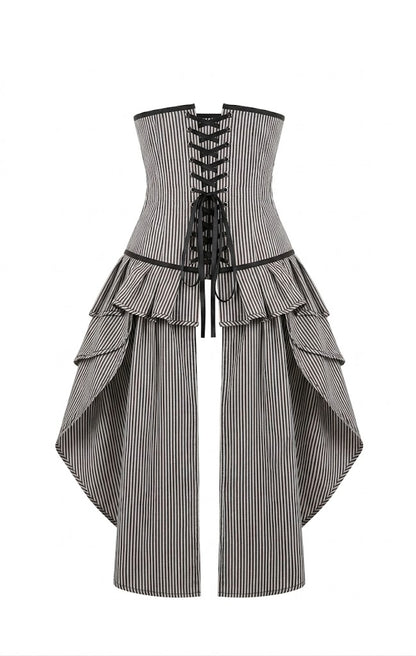 Victorian Steampunk Black & White Striped Tail Corset