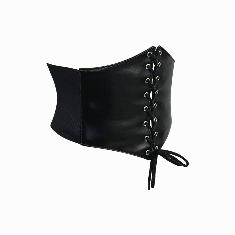 Black Faux Leather Lace-up Waist Trainer Corset Belt