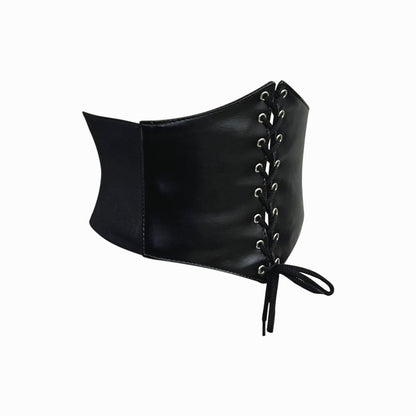 Black Faux Leather Lace-up Waist Trainer Corset Belt