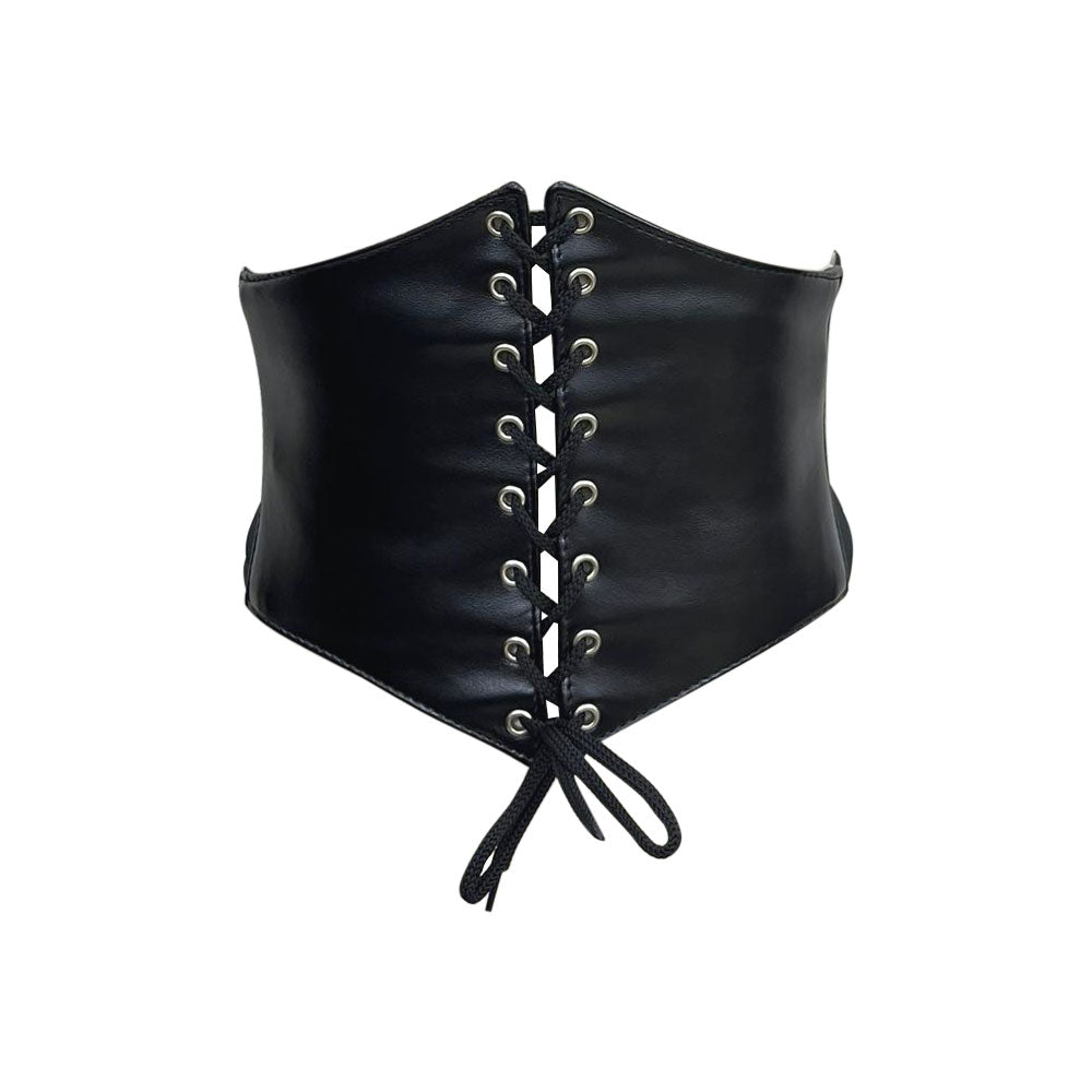 Black Faux Leather Lace-up Waist Trainer Corset Belt