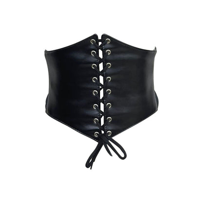 Black Faux Leather Lace-up Waist Trainer Corset Belt