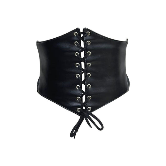 Black Faux Leather Lace-up Waist Trainer Corset Belt