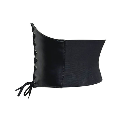 Black Faux Leather Lace-up Waist Trainer Corset Belt