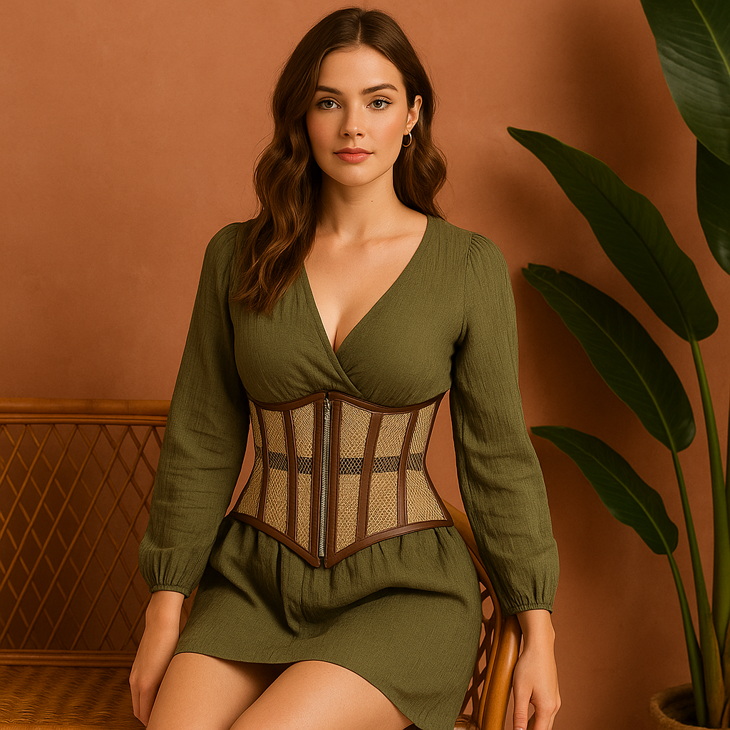 Cream Fishnet Medieval Underbust Corset - Waist Shaper