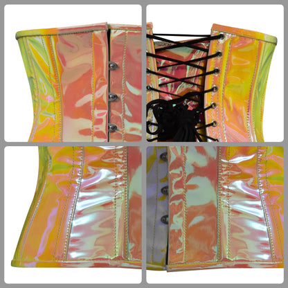 Yellow and Pink Holographic Underbust Steel Boned Corset