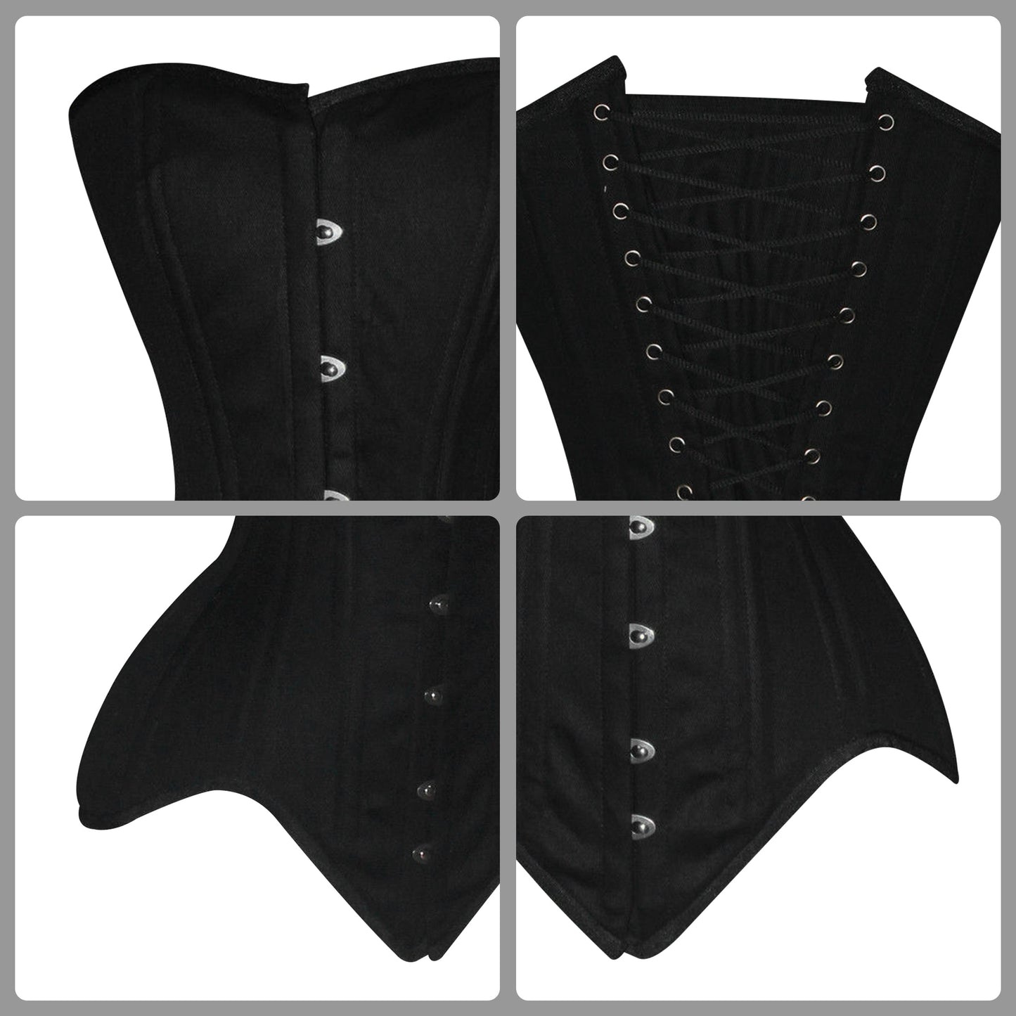Handmade Black Cotton Steel Boned Overbust Waist Training Corset