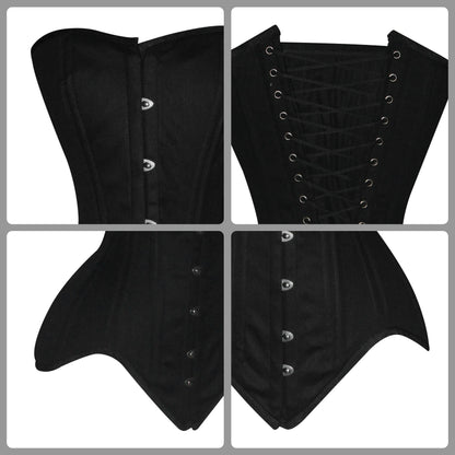 Handmade Black Cotton Steel Boned Overbust Waist Training Corset