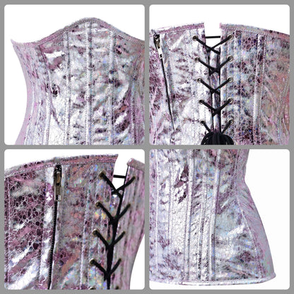 Pink Crackle PVC Underbust Steel Boned Corset