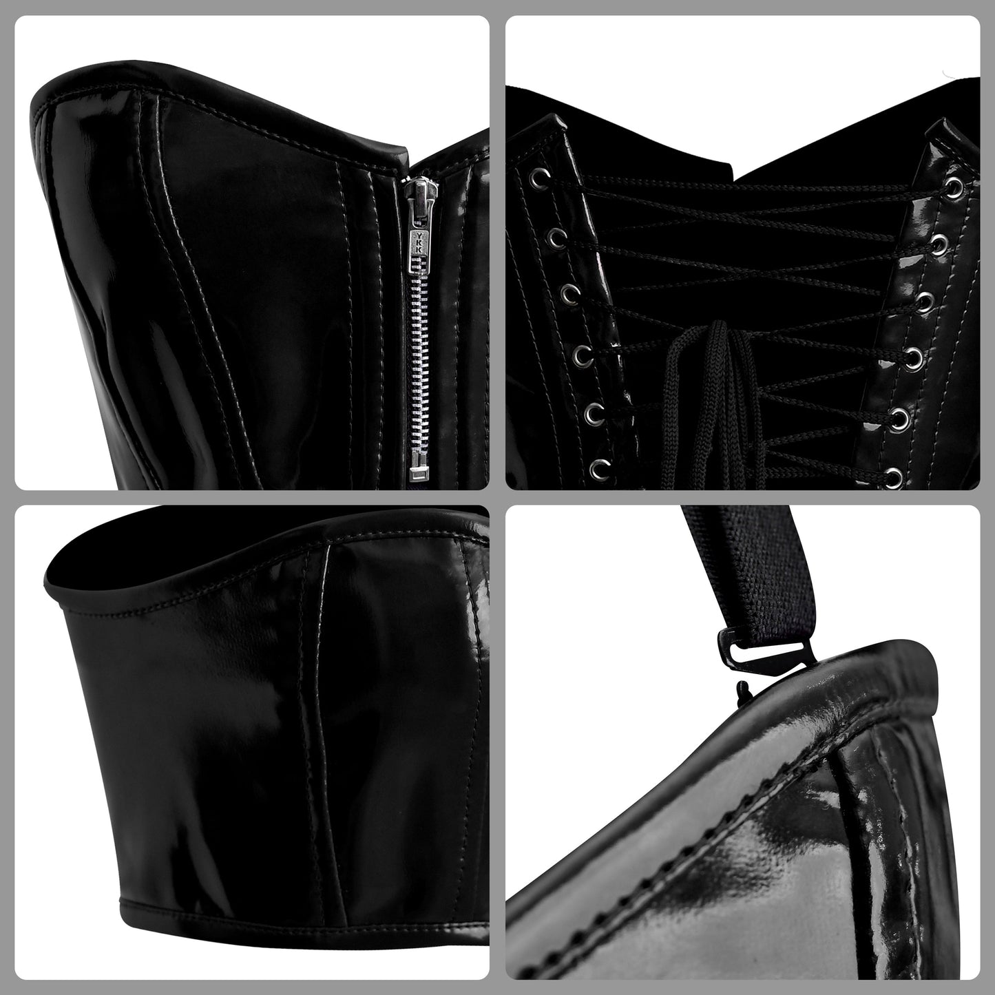 Handmade Black Y2k PVC Front Zipper Bustier Top