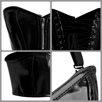 Handmade Black Y2k PVC Front Zipper Bustier Top