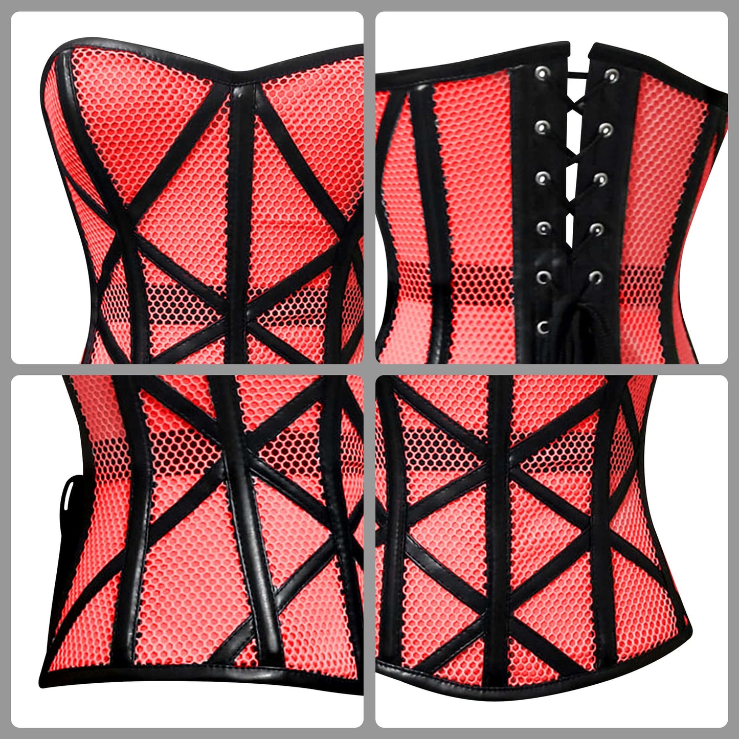 Stylish Overbust Faux/Fishnet Steel boned Corset