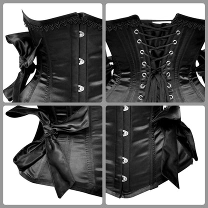 Black Satin Steel Boned Side Bows Underbust Corset
