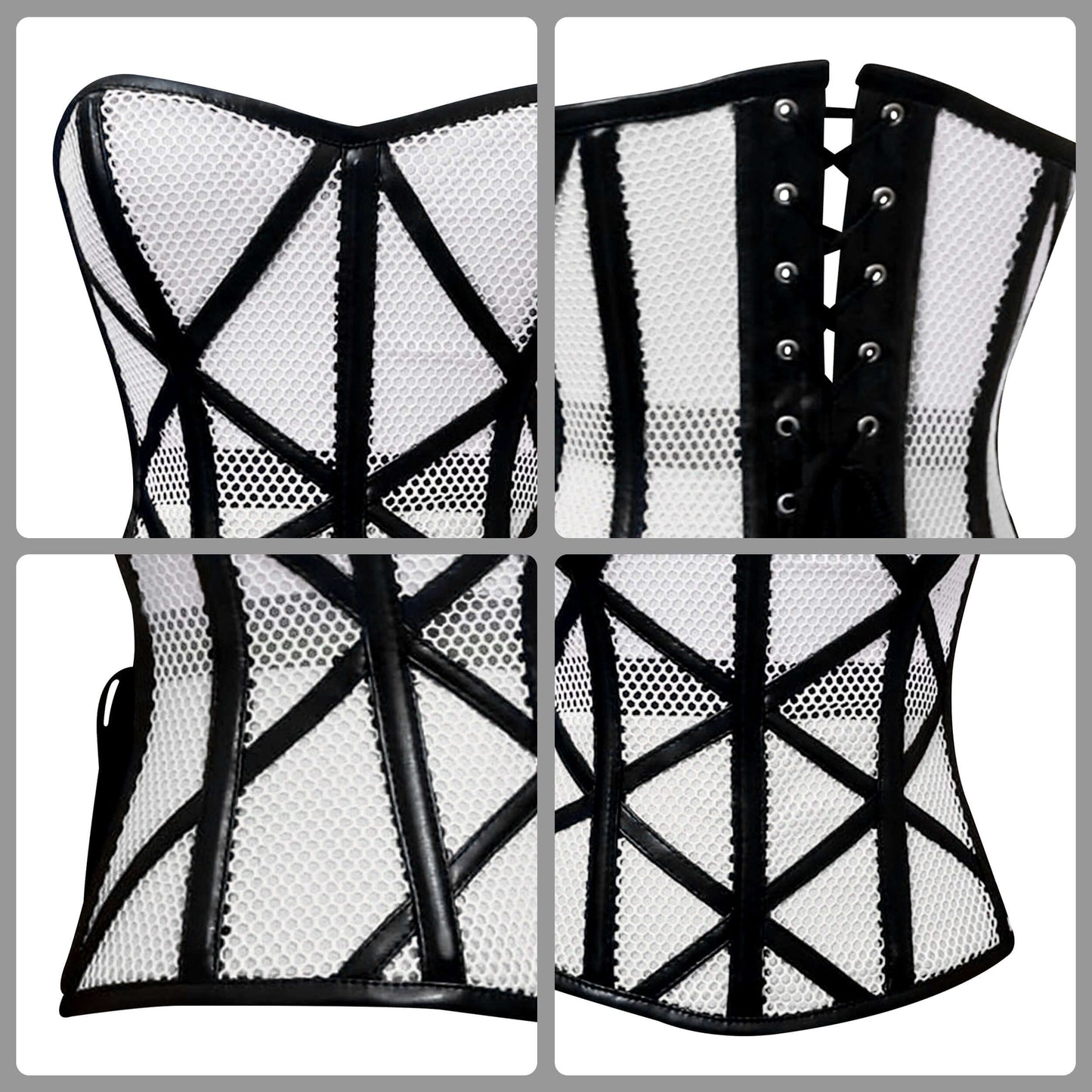 Stylish Overbust Faux/Fishnet Steel boned Corset