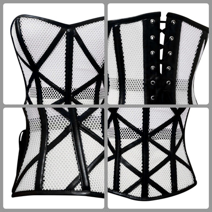 Stylish Overbust Faux/Fishnet Steel boned Corset