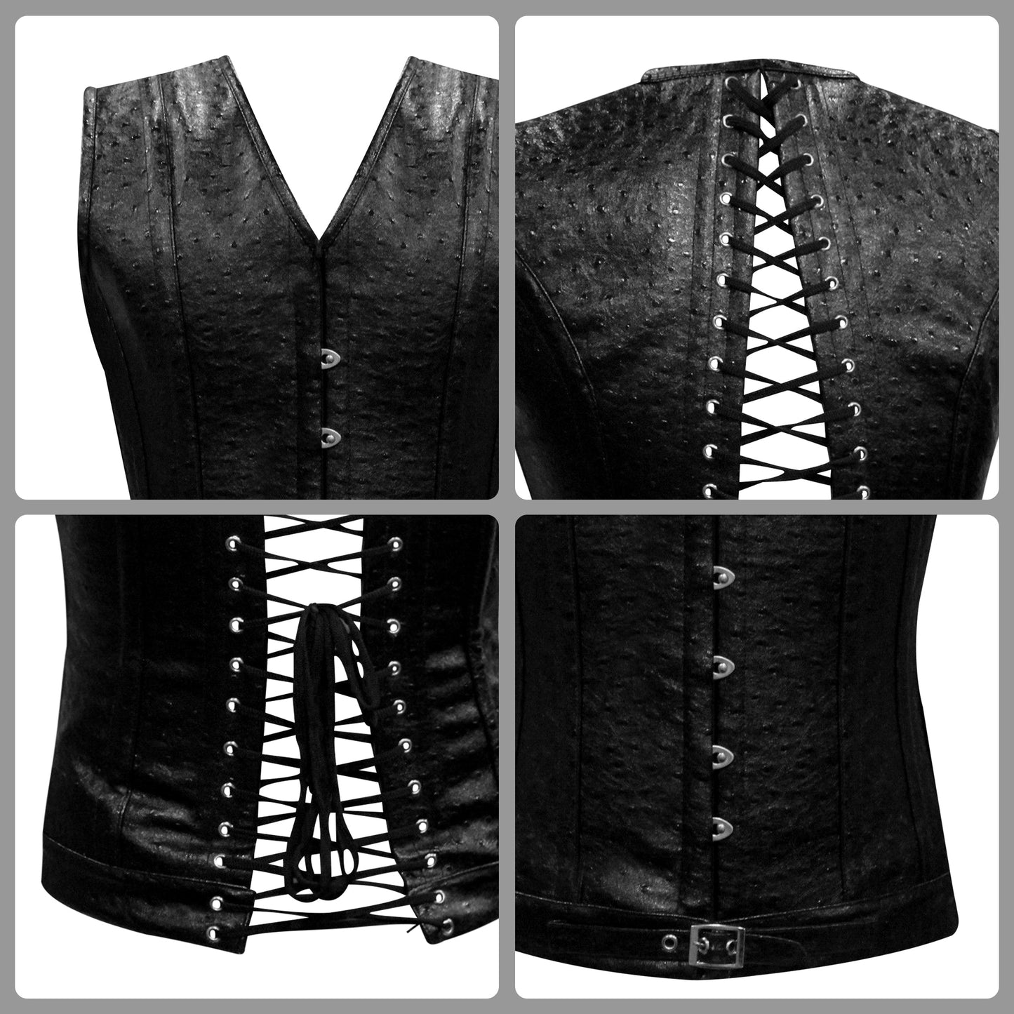 Handmade Black Ostrich PVC Men's Waist Training Corset Vest