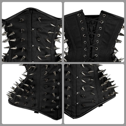 Black Spiked Steampunk Cotton Steel Boned Underbust Corset