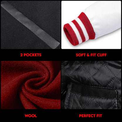 College Varsity Jacket, Baseball Jacket with Real Leather Sleeves