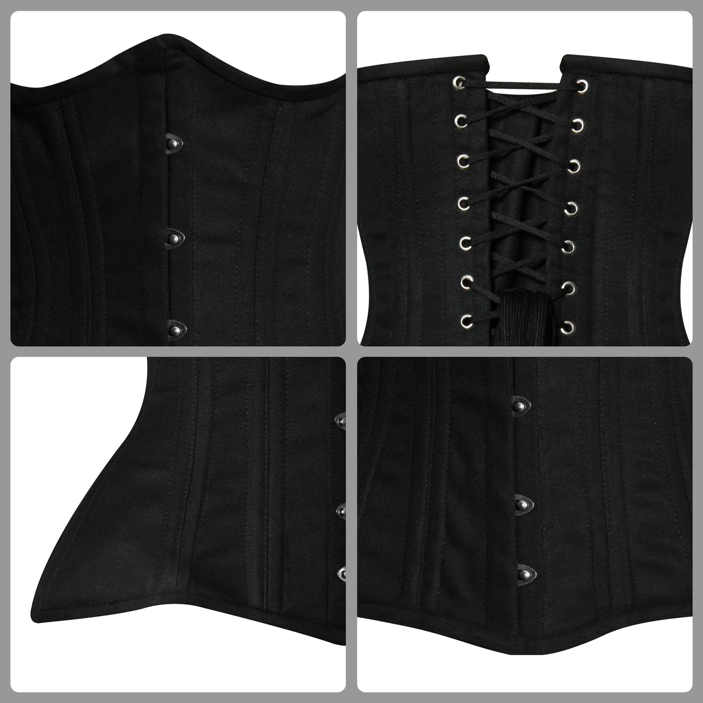 Black Cotton Underbust Steel Boned Waist Training Corset